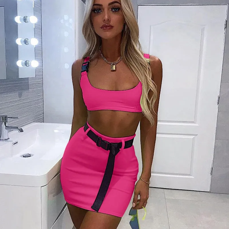 Women's Casual High Waist Elastic Bodycon Two Piece Dress