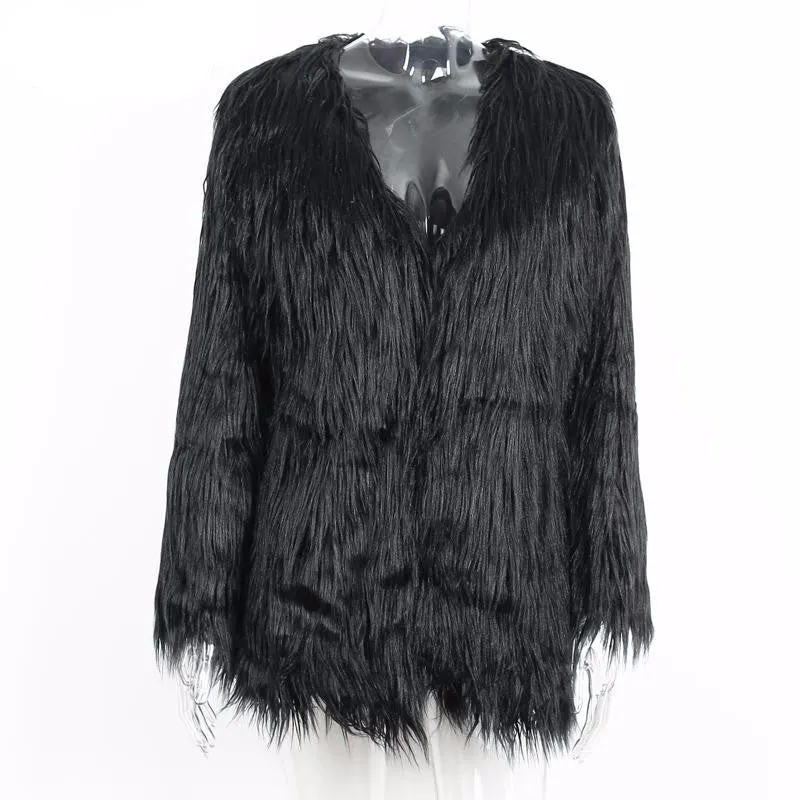 Women's Elegant Warm Long Sleeved Faux Fur Coat