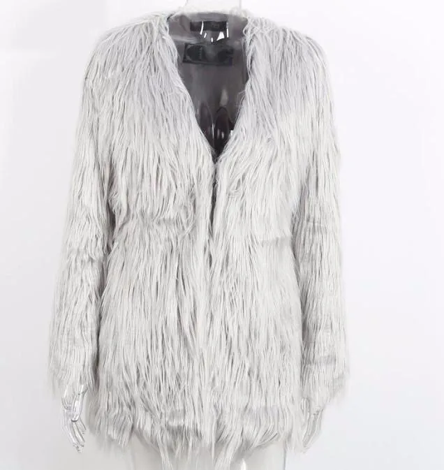 Women's Elegant Warm Long Sleeved Faux Fur Coat