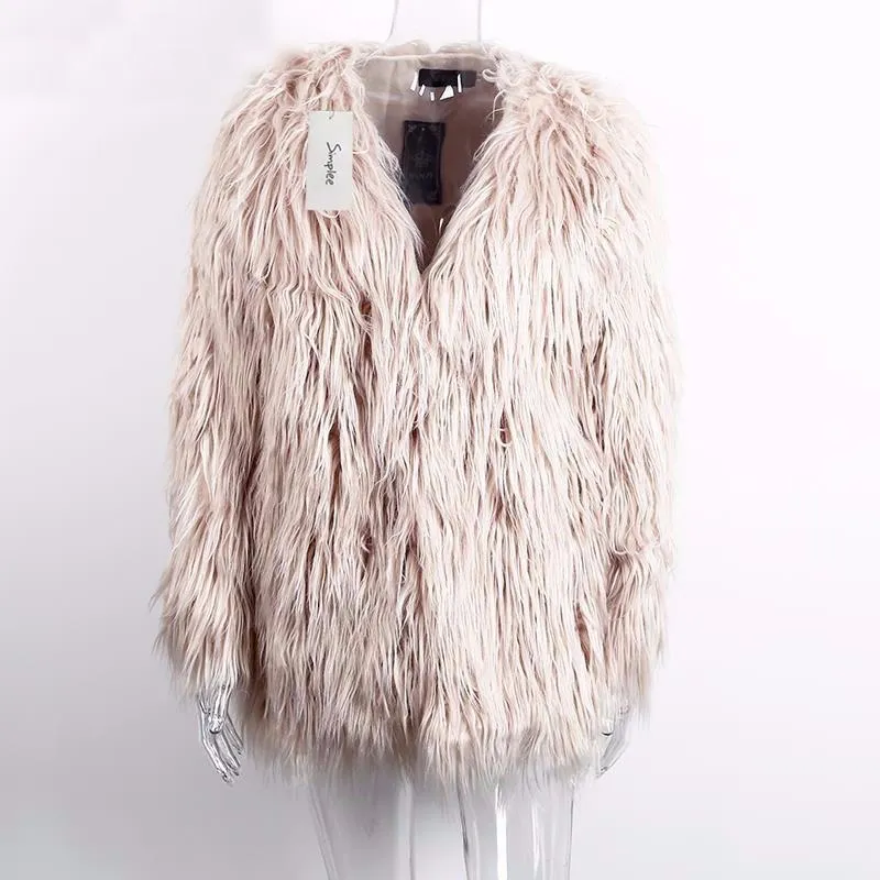 Women's Elegant Warm Long Sleeved Faux Fur Coat