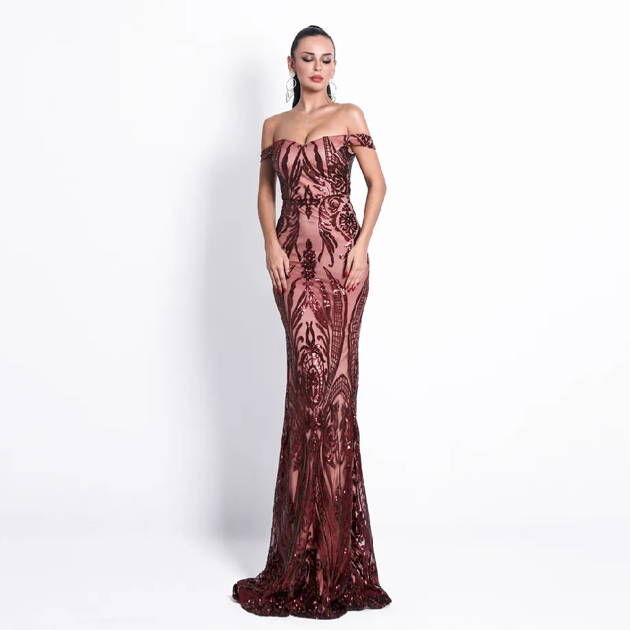 Women's Off-Shoulder Backless Sequin Dress