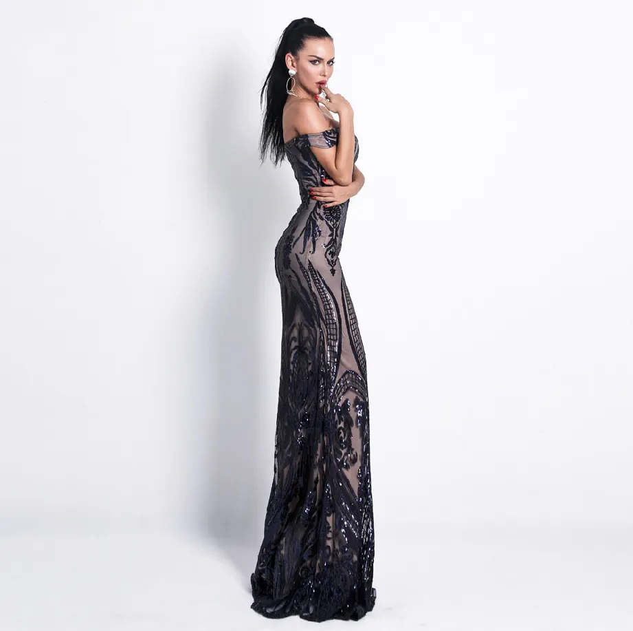 Women's Off-Shoulder Backless Sequin Dress