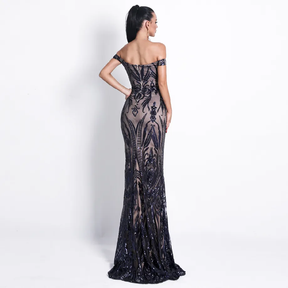 Women's Off-Shoulder Backless Sequin Dress