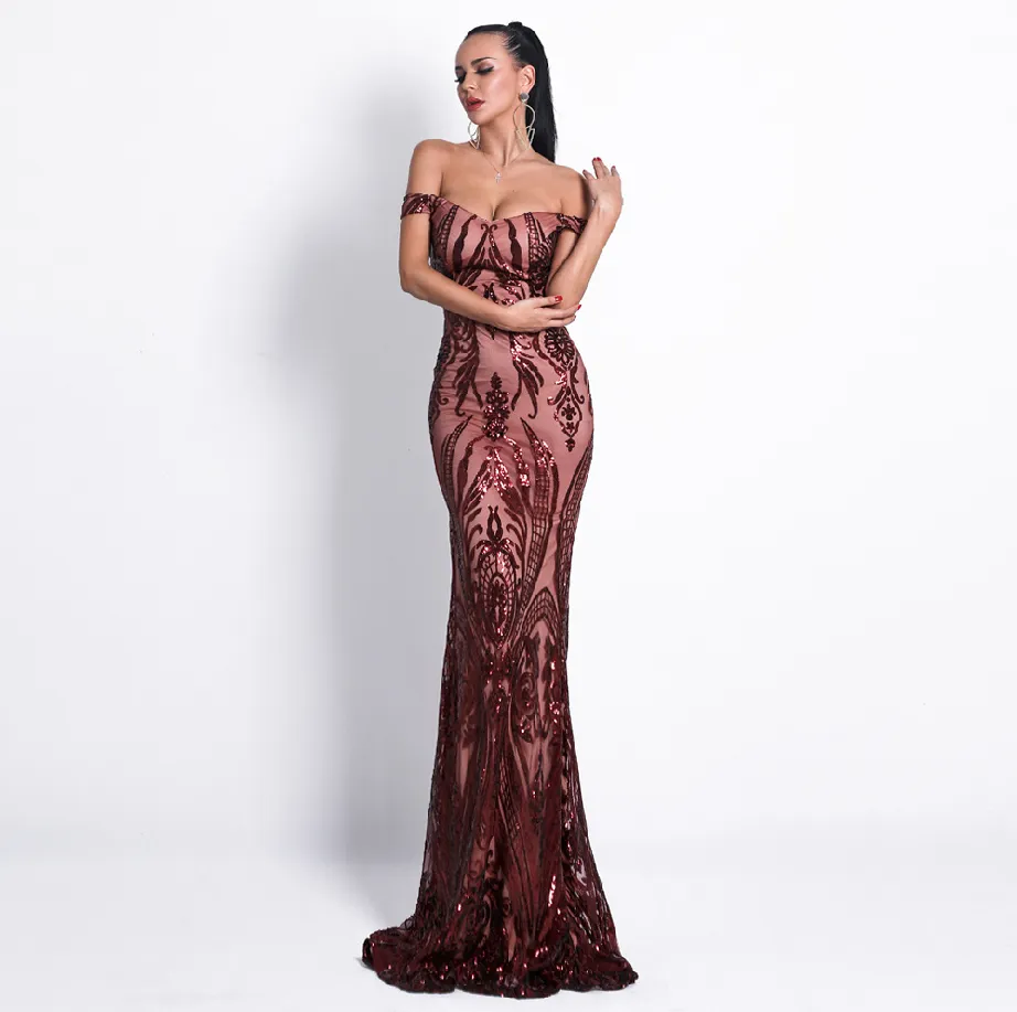 Women's Off-Shoulder Backless Sequin Dress