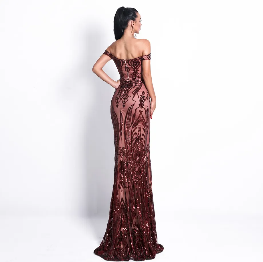 Women's Off-Shoulder Backless Sequin Dress