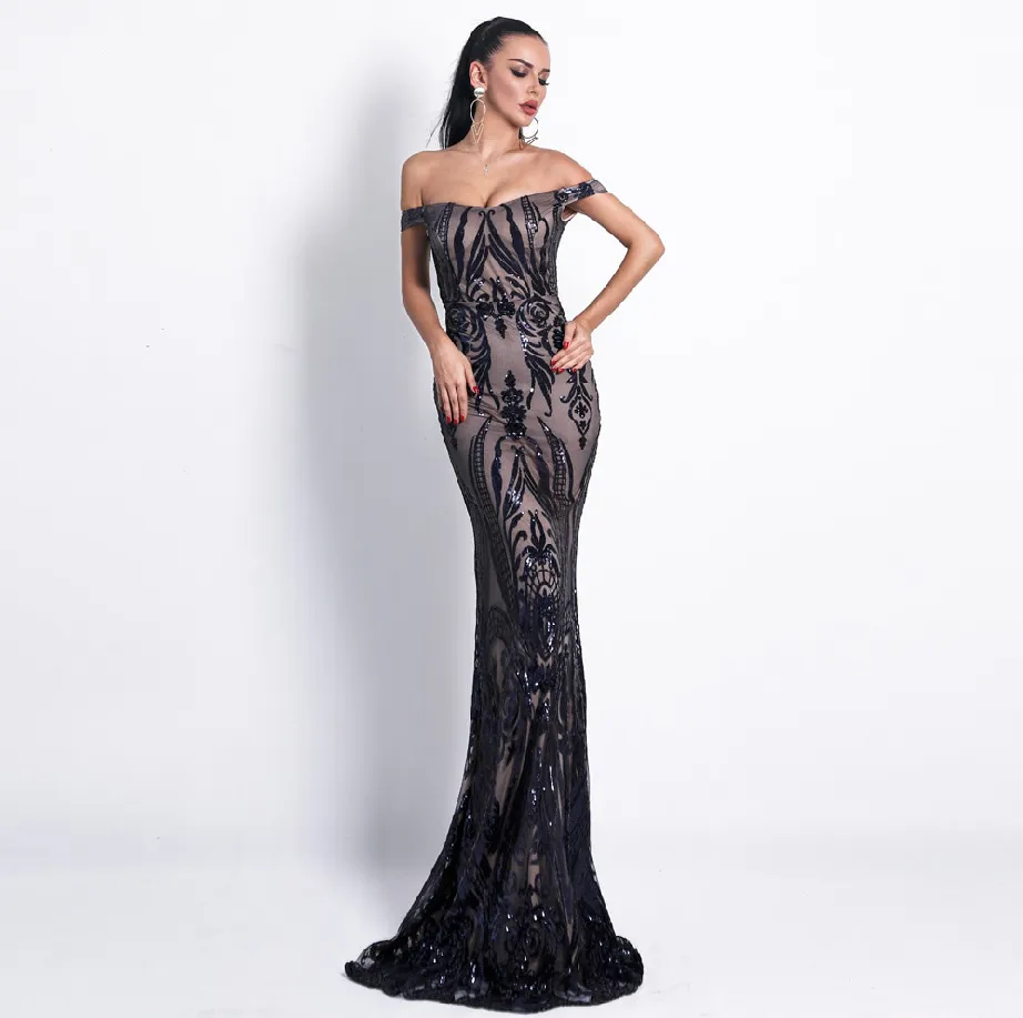 Women's Off-Shoulder Backless Sequin Dress
