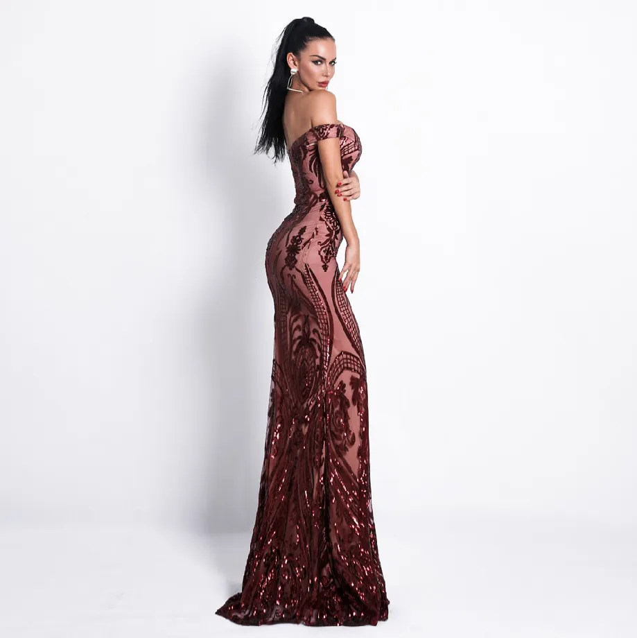 Women's Off-Shoulder Backless Sequin Dress