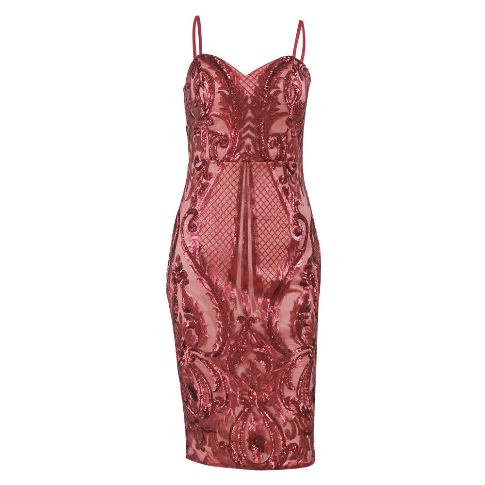 Women's Off-Shoulder V-Neck Sequin Dress