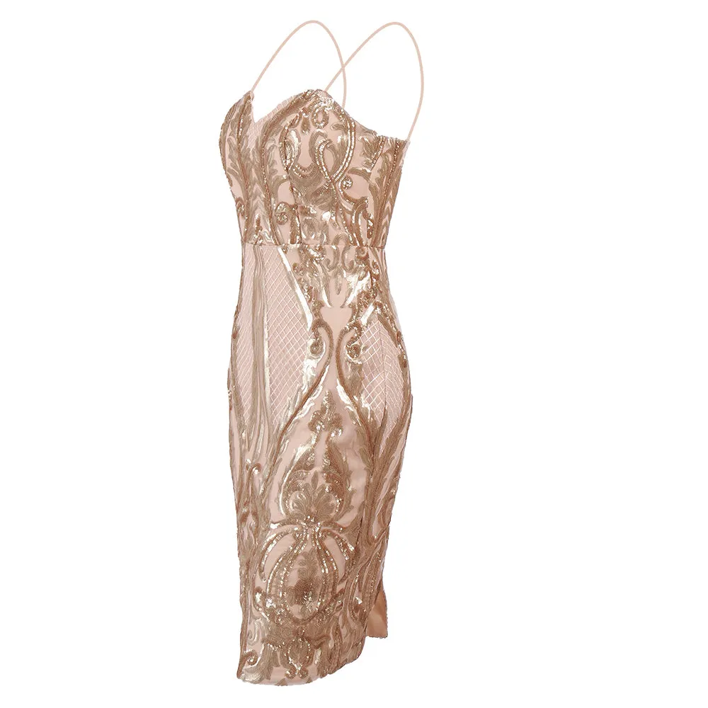 Women's Off-Shoulder V-Neck Sequin Dress
