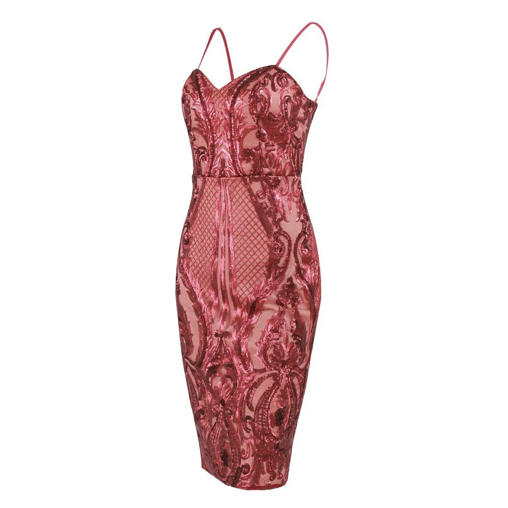 Women's Off-Shoulder V-Neck Sequin Dress