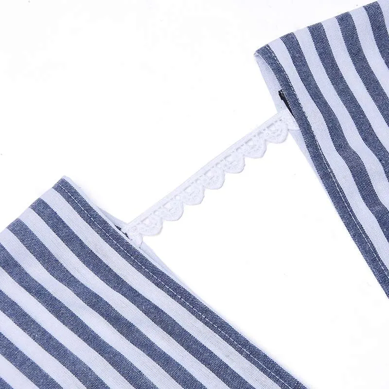 Women's Summer Casual V-Neck Striped Loose Long Dress