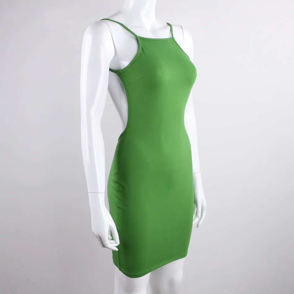 Women's Summer Cotton Spaghetti Strap Backless Beach Mini Dress