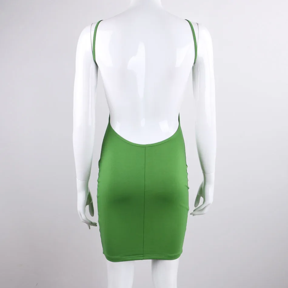 Women's Summer Cotton Spaghetti Strap Backless Beach Mini Dress