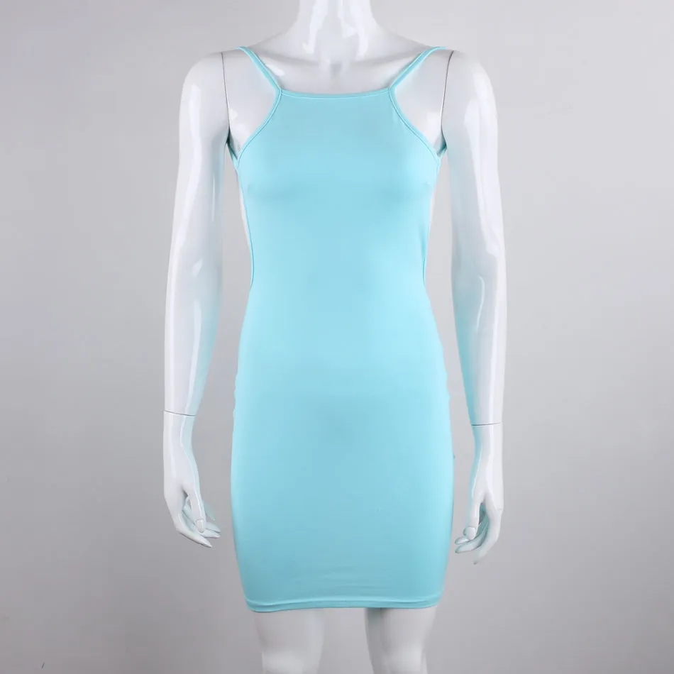 Women's Summer Cotton Spaghetti Strap Backless Beach Mini Dress