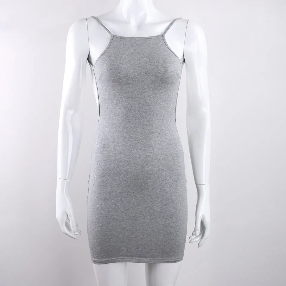 Women's Summer Cotton Spaghetti Strap Backless Beach Mini Dress