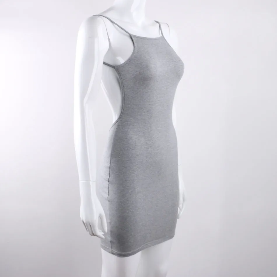 Women's Summer Cotton Spaghetti Strap Backless Beach Mini Dress