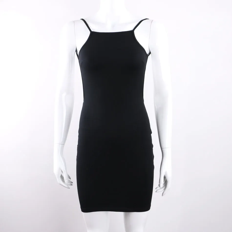Women's Summer Cotton Spaghetti Strap Backless Beach Mini Dress