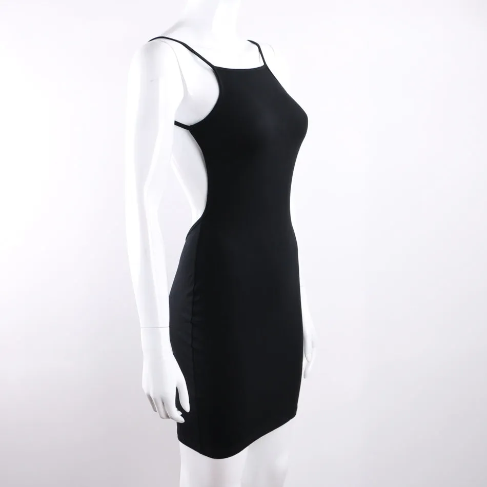 Women's Summer Cotton Spaghetti Strap Backless Beach Mini Dress