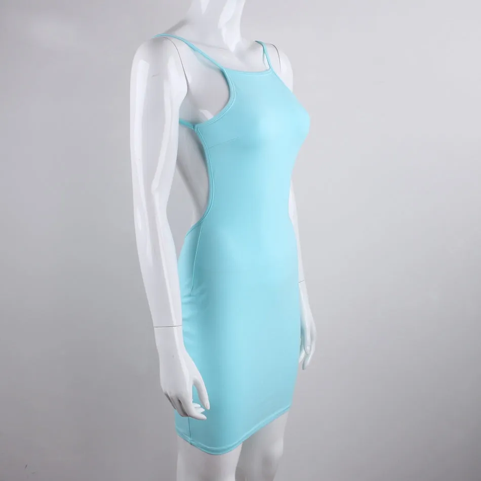 Women's Summer Cotton Spaghetti Strap Backless Beach Mini Dress