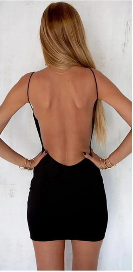 Women's Summer Cotton Spaghetti Strap Backless Beach Mini Dress
