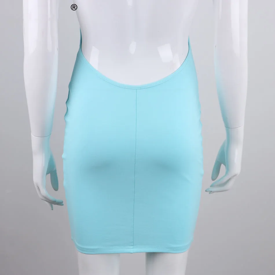 Women's Summer Cotton Spaghetti Strap Backless Beach Mini Dress
