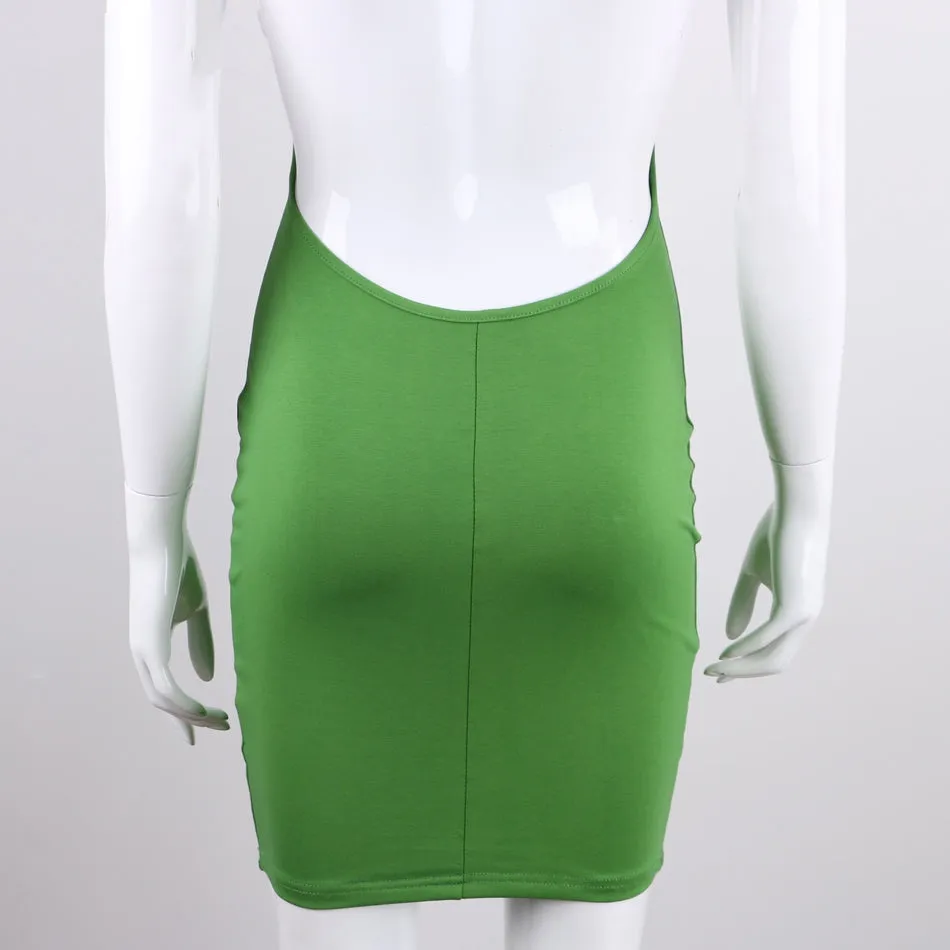 Women's Summer Cotton Spaghetti Strap Backless Beach Mini Dress