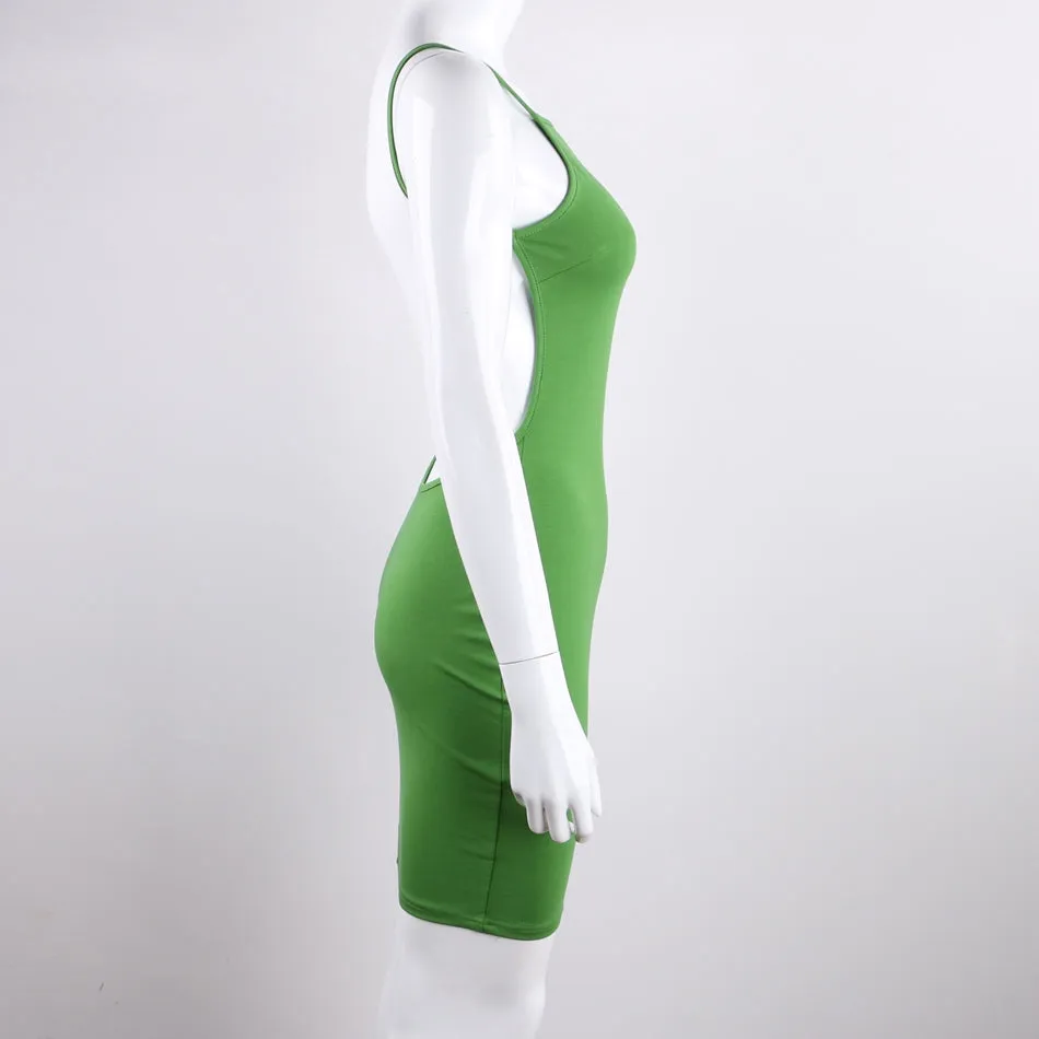 Women's Summer Cotton Spaghetti Strap Backless Beach Mini Dress