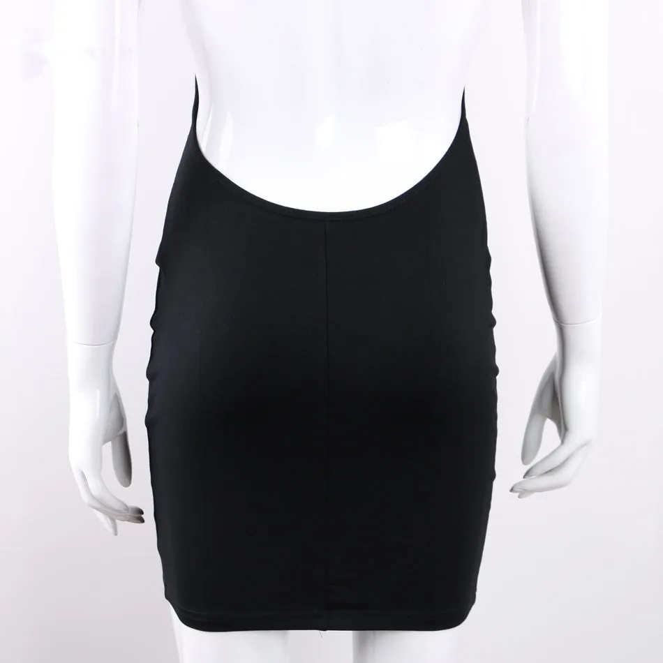 Women's Summer Cotton Spaghetti Strap Backless Beach Mini Dress