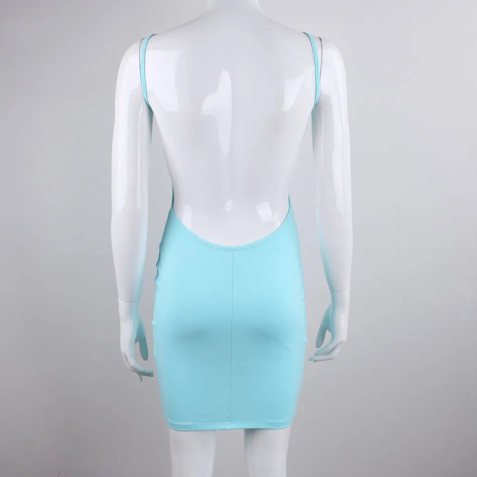 Women's Summer Cotton Spaghetti Strap Backless Beach Mini Dress