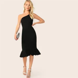 Women's Summer One-Shoulder Sheath Midi Dress