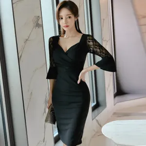 Women's Summer Patchwork Polyester V-Neck Sheath Dress
