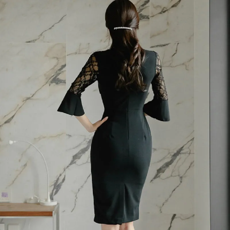 Women's Summer Patchwork Polyester V-Neck Sheath Dress