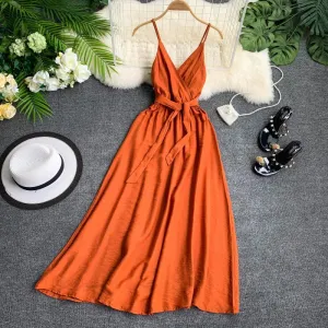 Women's Summer Polyester V-Neck A-Line Long Dress