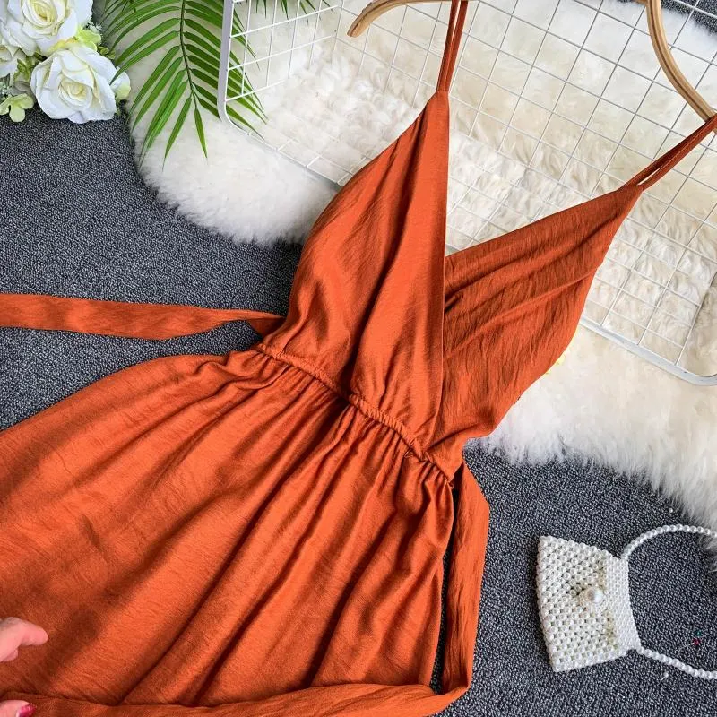 Women's Summer Polyester V-Neck A-Line Long Dress