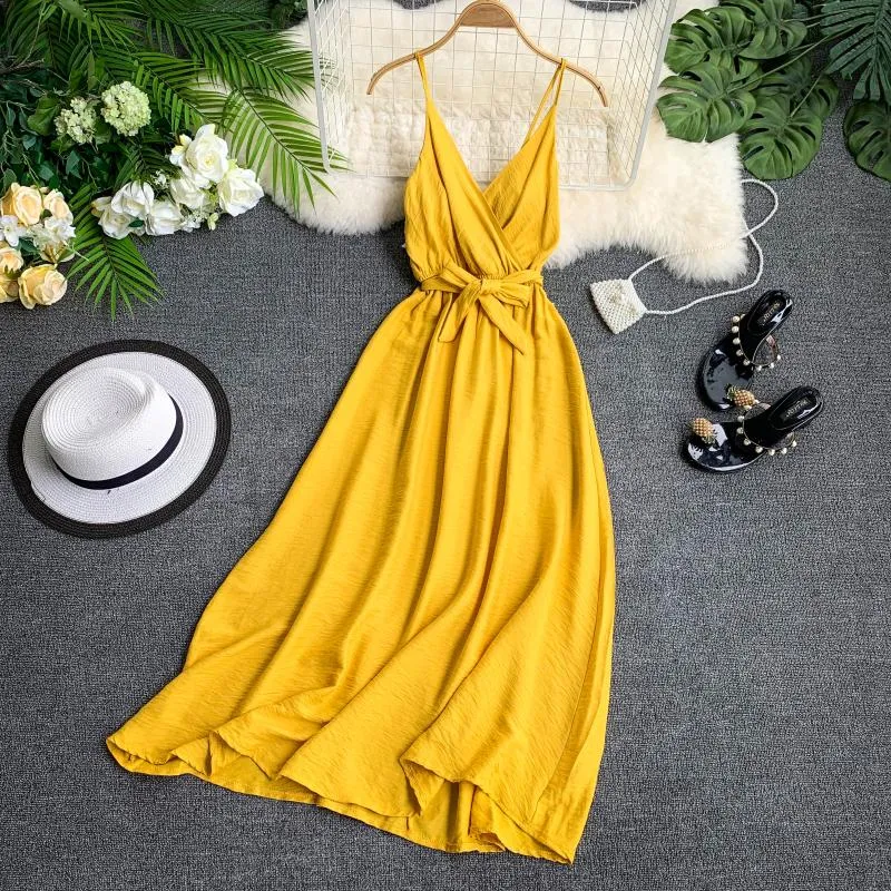 Women's Summer Polyester V-Neck A-Line Long Dress