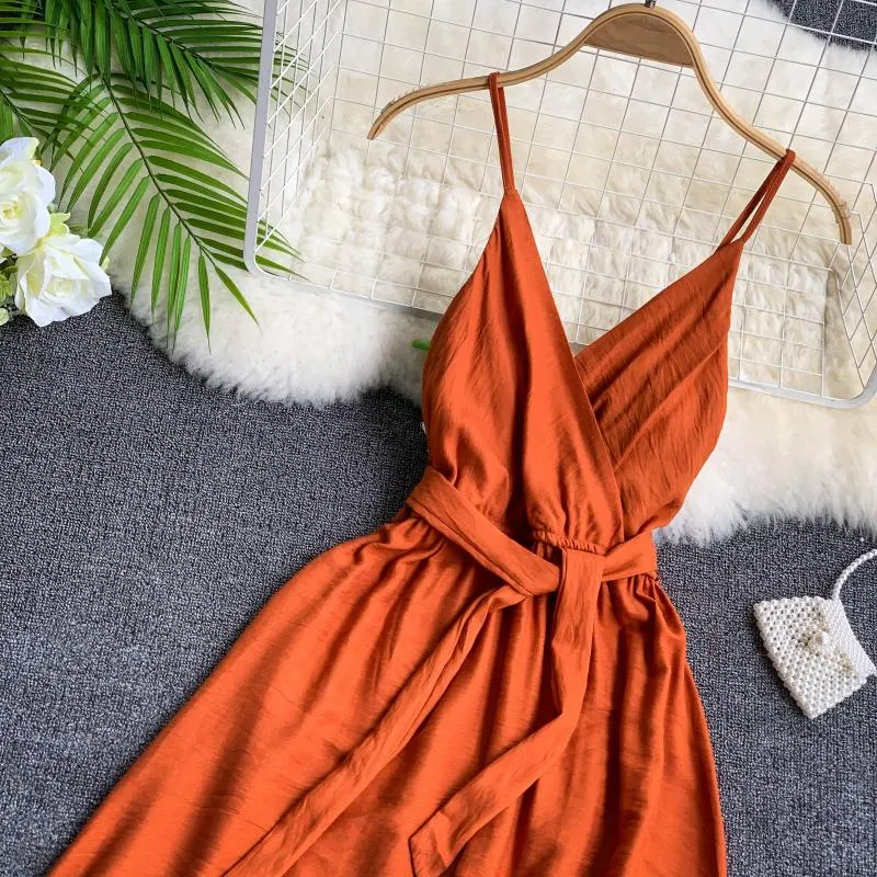 Women's Summer Polyester V-Neck A-Line Long Dress