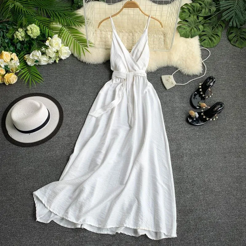 Women's Summer Polyester V-Neck A-Line Long Dress