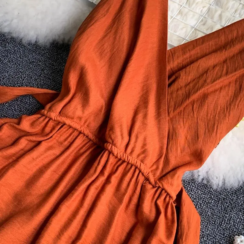 Women's Summer Polyester V-Neck A-Line Long Dress