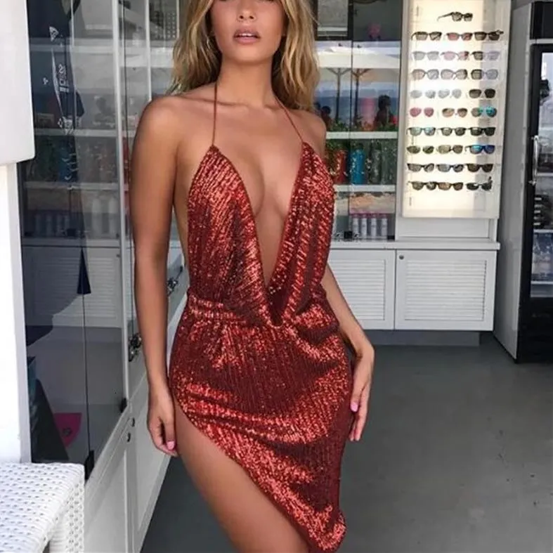Women's Summer Sequin A-Line Sheath V-Neck Dress