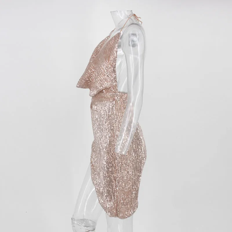 Women's Summer Sequin A-Line Sheath V-Neck Dress