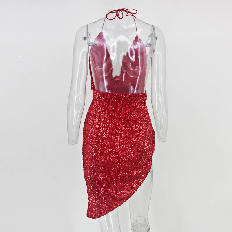 Women's Summer Sequin A-Line Sheath V-Neck Dress