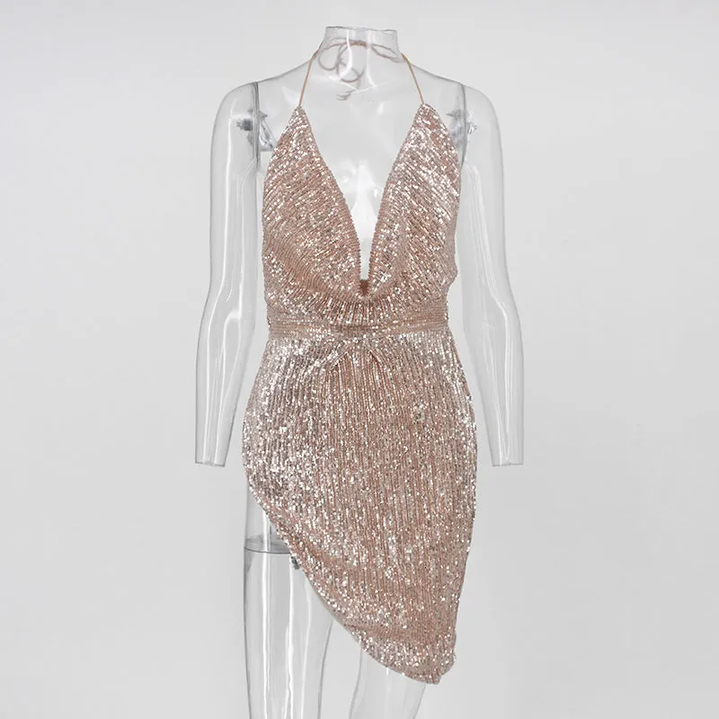 Women's Summer Sequin A-Line Sheath V-Neck Dress