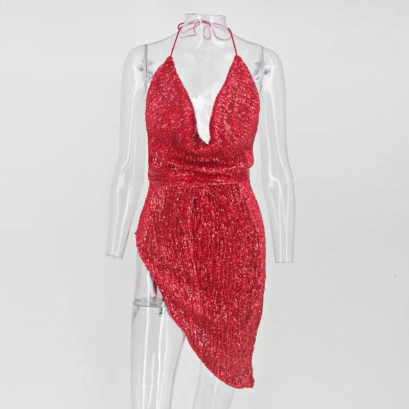 Women's Summer Sequin A-Line Sheath V-Neck Dress