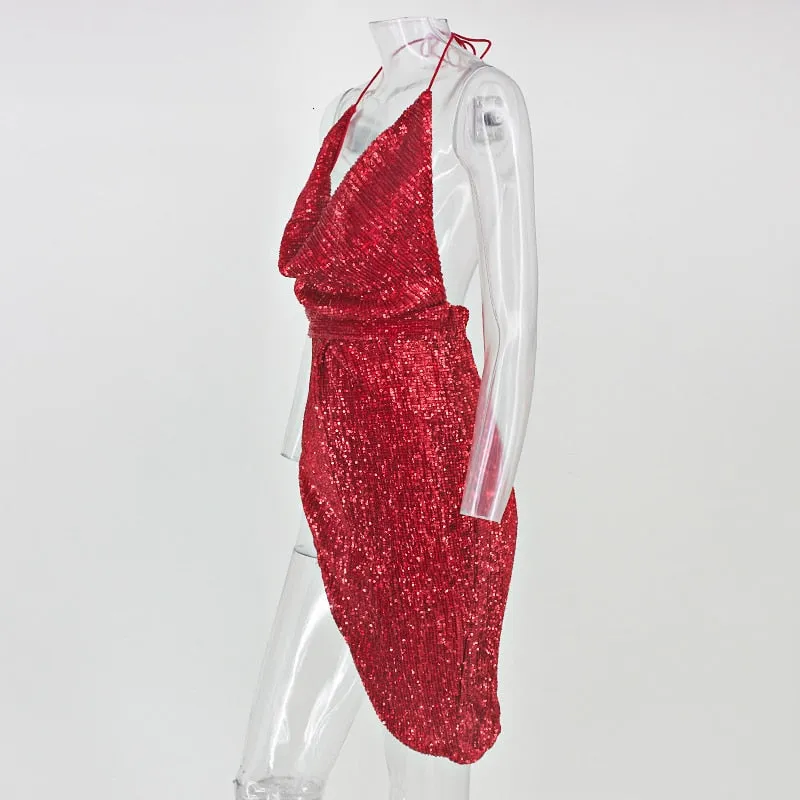 Women's Summer Sequin A-Line Sheath V-Neck Dress