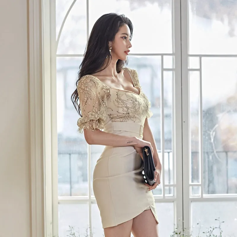 Women's Summer Sheath High-Waist Lace Patchwork Dress