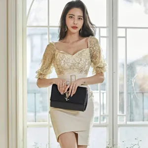 Women's Summer Sheath High-Waist Lace Patchwork Dress