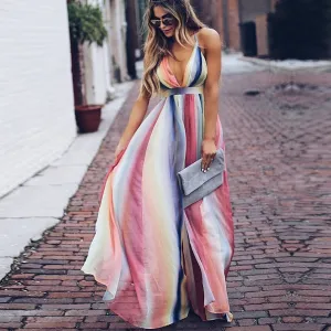 Women's Summer V-Neck Chiffon Maxi Dress
