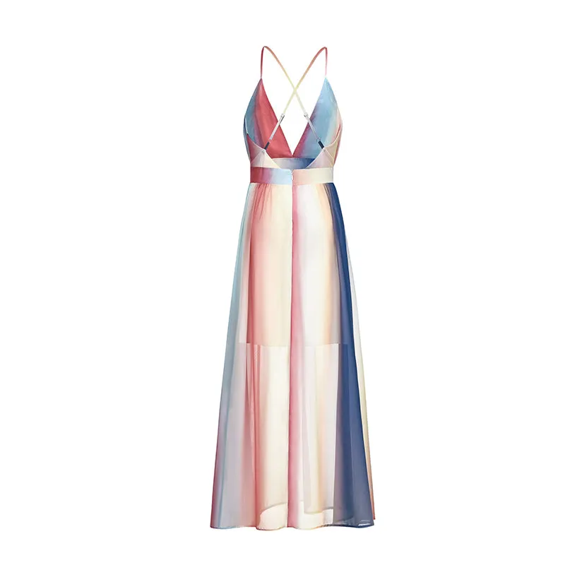 Women's Summer V-Neck Chiffon Maxi Dress