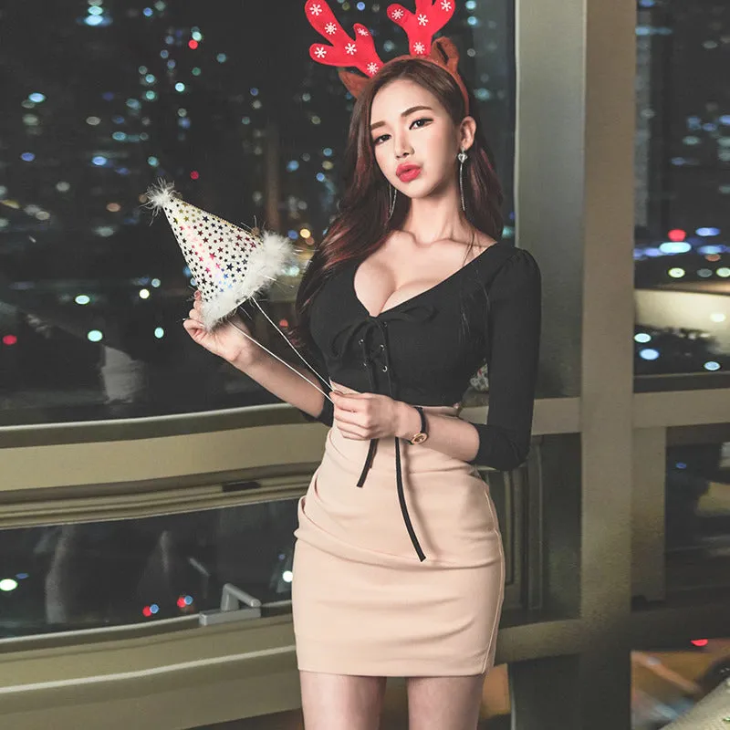 Women's Summer V-Neck High-Waist Sheath Short Dress