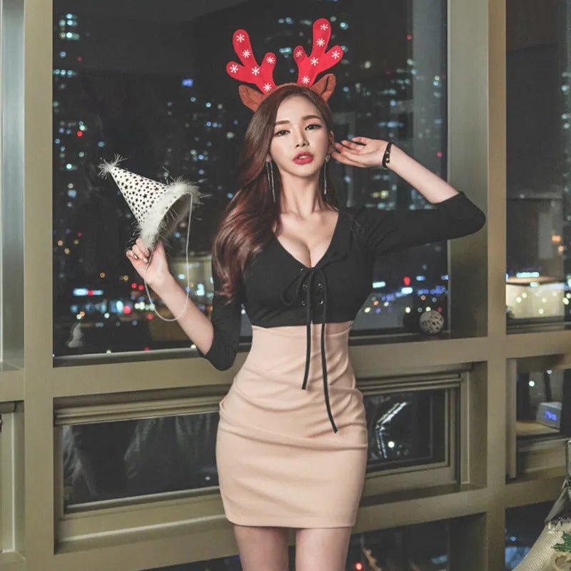 Women's Summer V-Neck High-Waist Sheath Short Dress